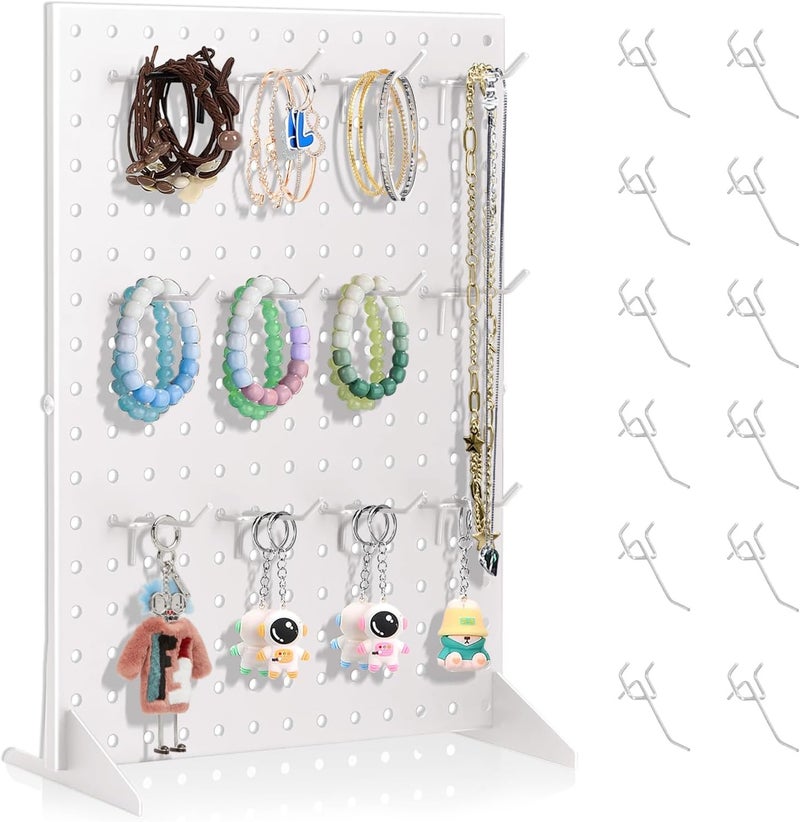Acfunique Peg Board Display Stand for Vendors with 12 Hooks Metal Tabletop Pegboard Display Stand for Craft Shows 17" X 13" Retail Display Racks Peg Board Organizer Holder White - Image 2